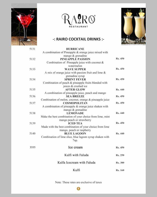 Rairo menu