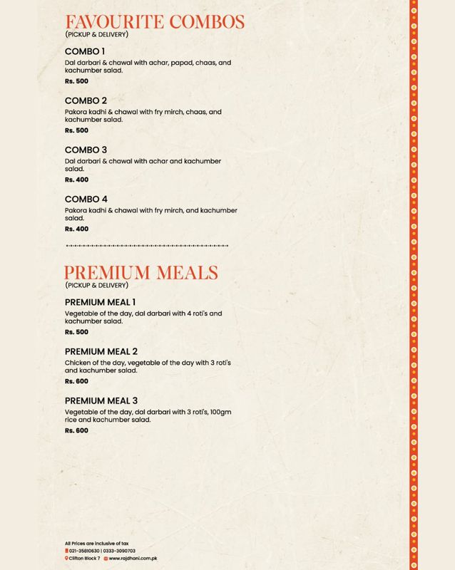 Rajdhani Delights menu