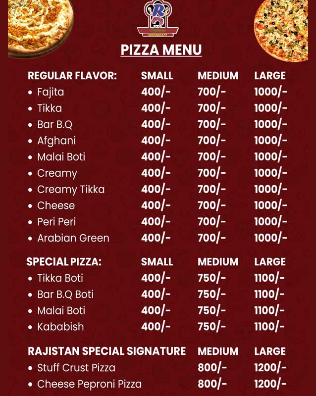 Rajistan Restaurant menu
