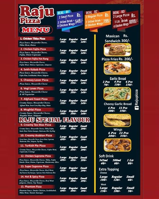 Raju Pizza menu