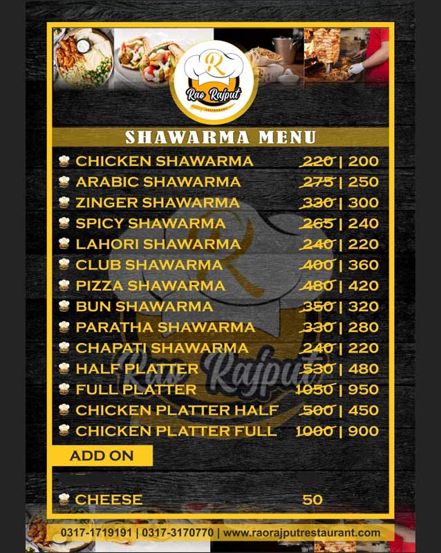 Rao Rajput Restaurant menu