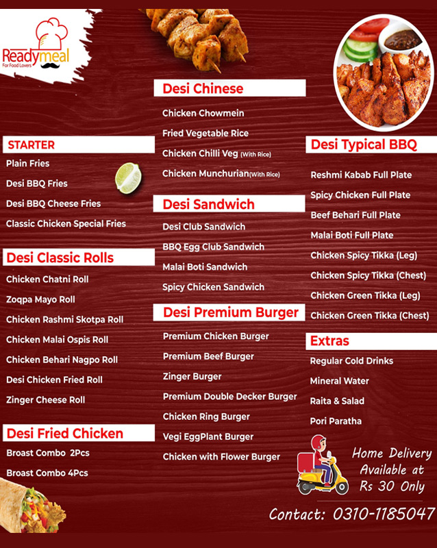 Ready Meal menu
