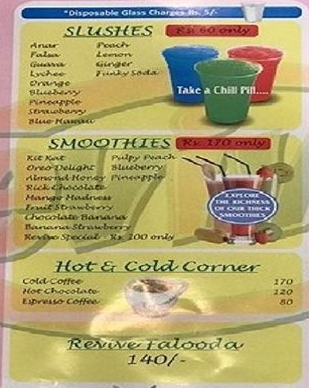 Revive Juice menu