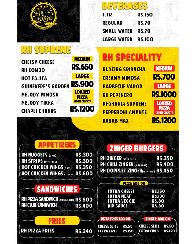 RH Pizza menu