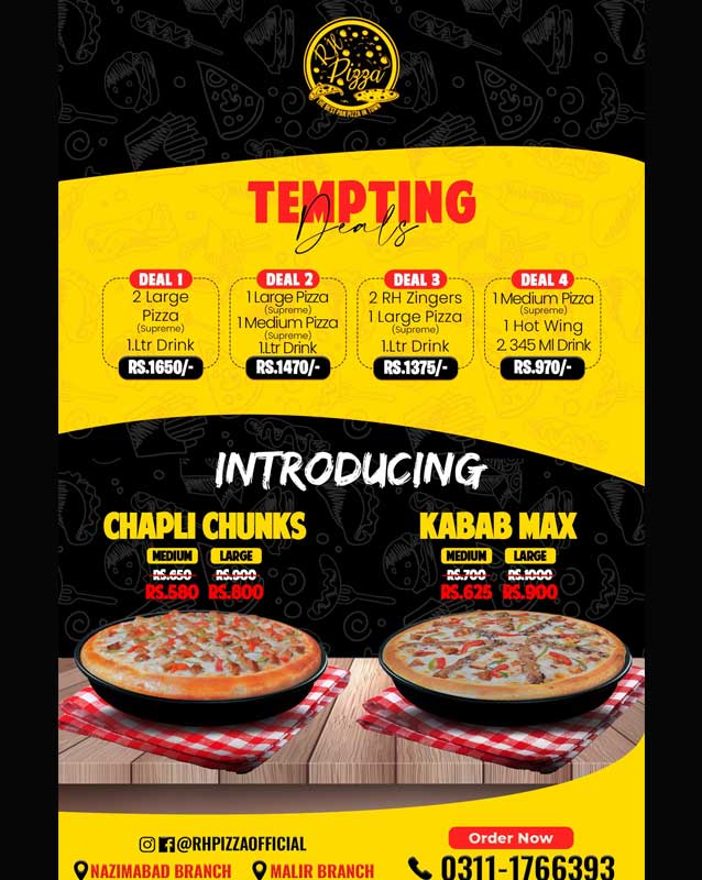 RH Pizza menu