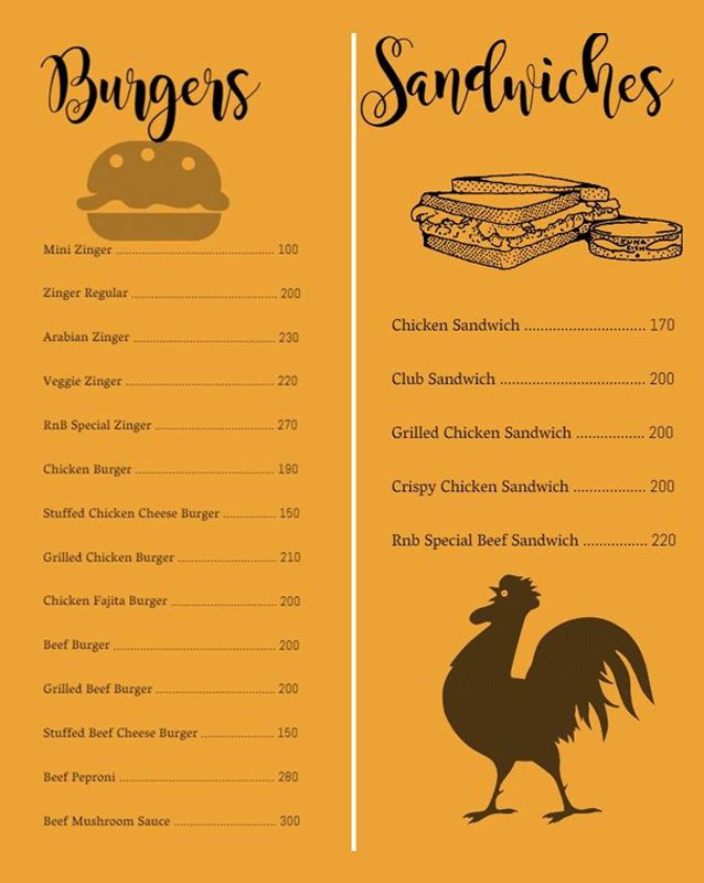 Ribz n Burgers menu