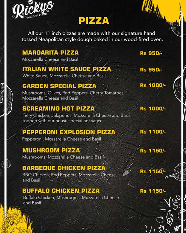 Ricky's Artisan Pizza menu
