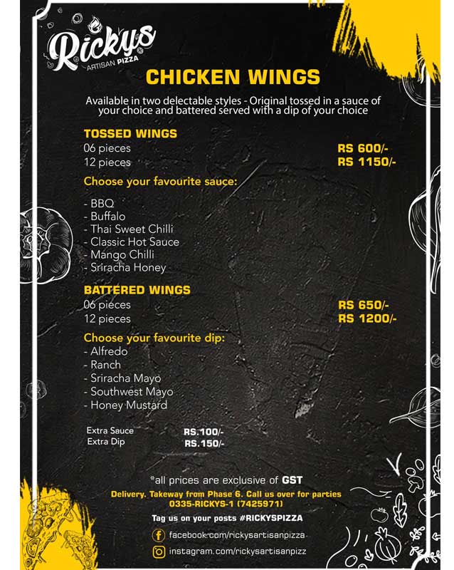 Ricky's Artisan Pizza menu