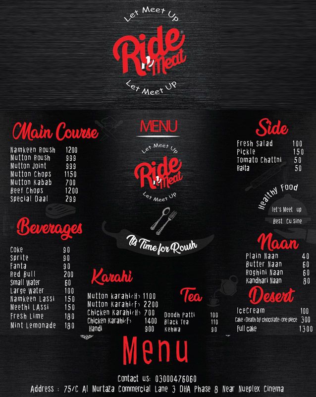 Ride n Meat menu