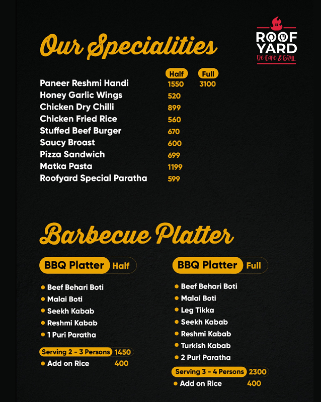 Roof yard menu