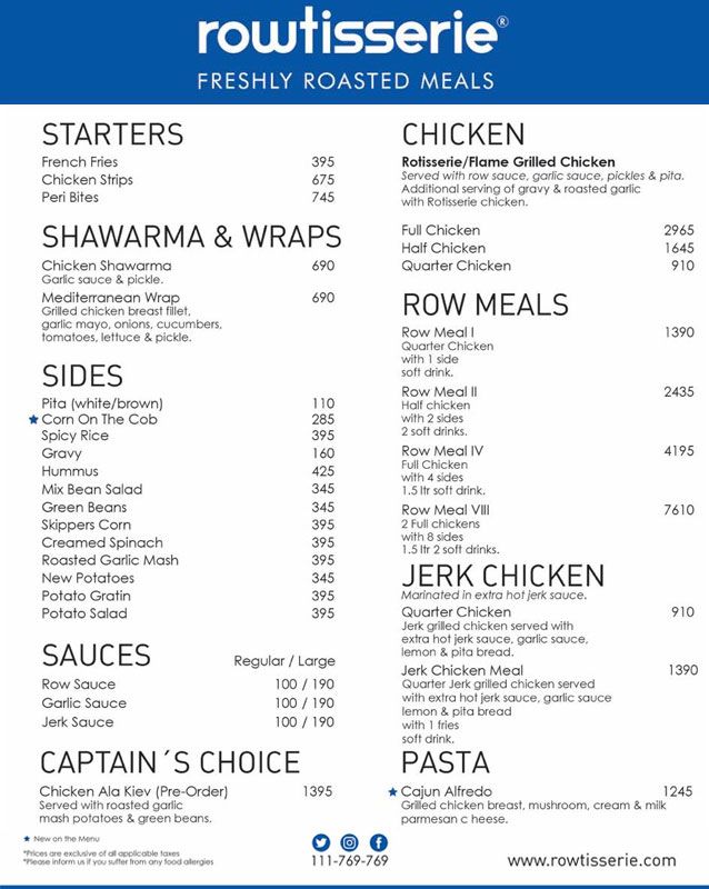 Rowtisserie menu