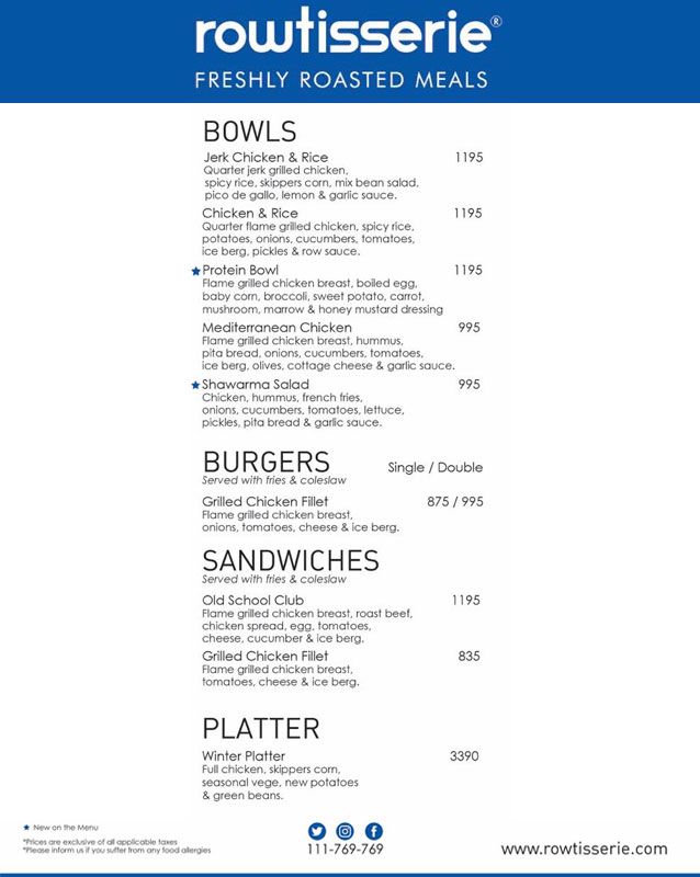 Rowtisserie menu
