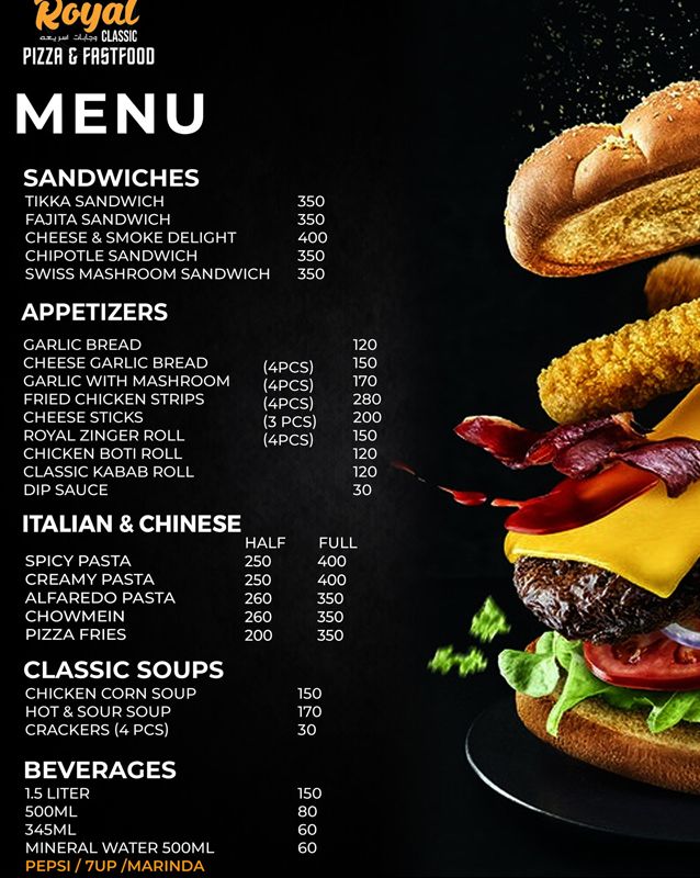 Royal Classic Pizza & Fast Food menu