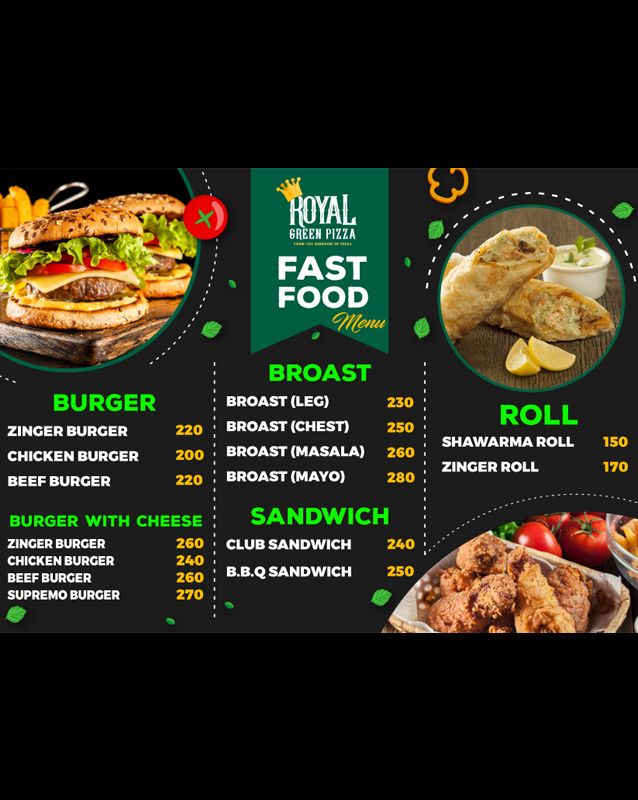 Royal Green Pizza menu