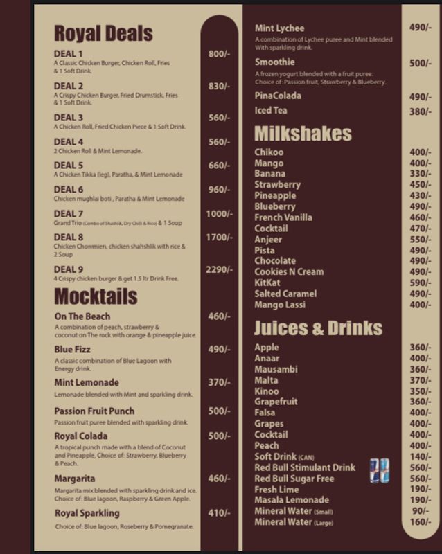Royal Ice & Spice menu