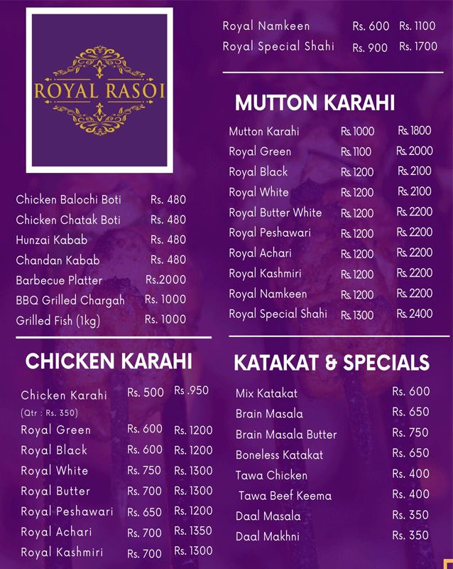 Royal Rasoi menu