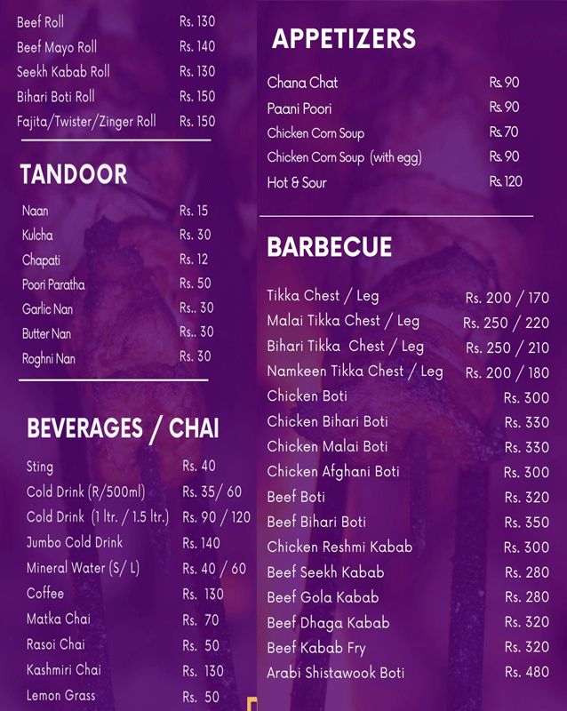 Royal Rasoi menu