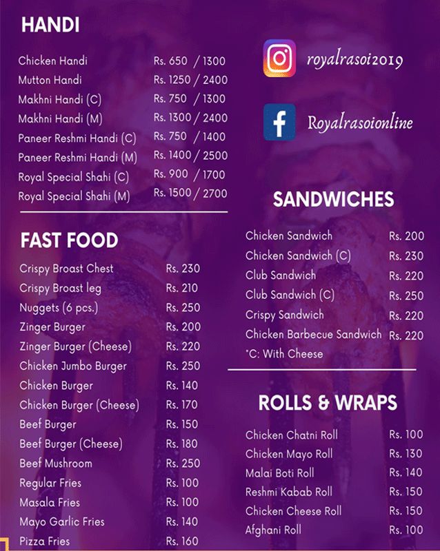 Royal Rasoi menu