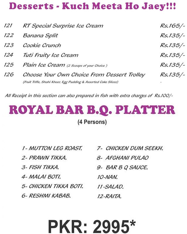 Royal Taj Restaurant menu
