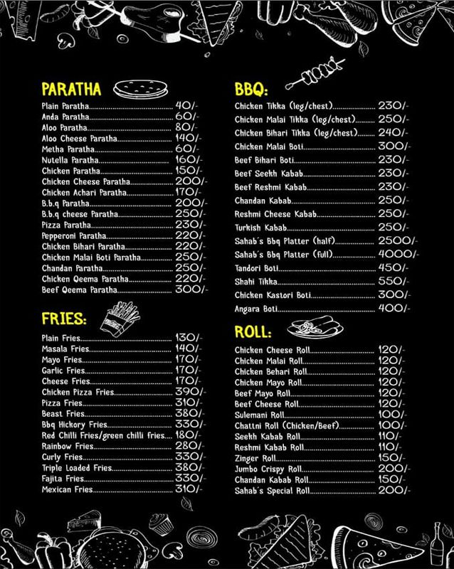 Sahab's Cafe menu