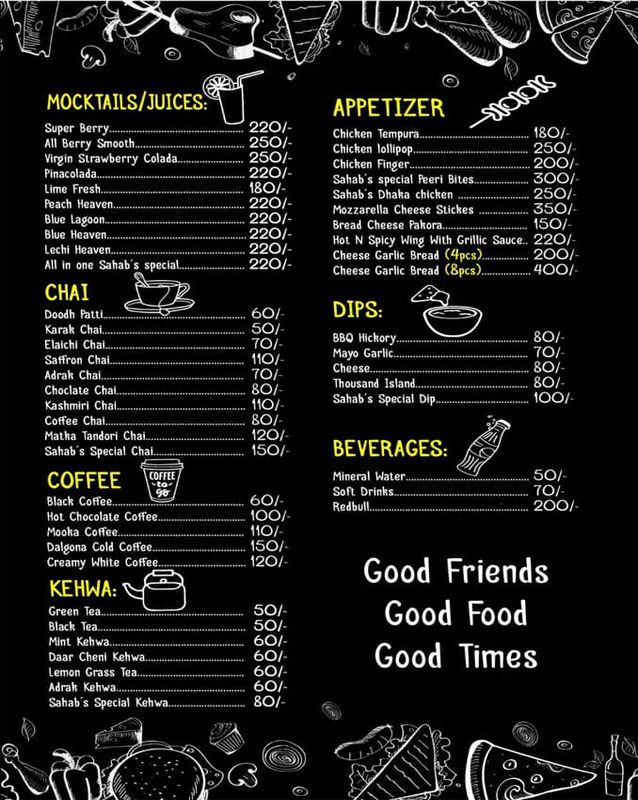 Sahab's Cafe menu