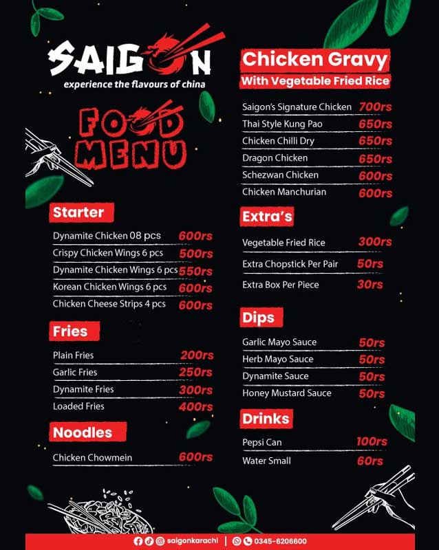 Saigon menu