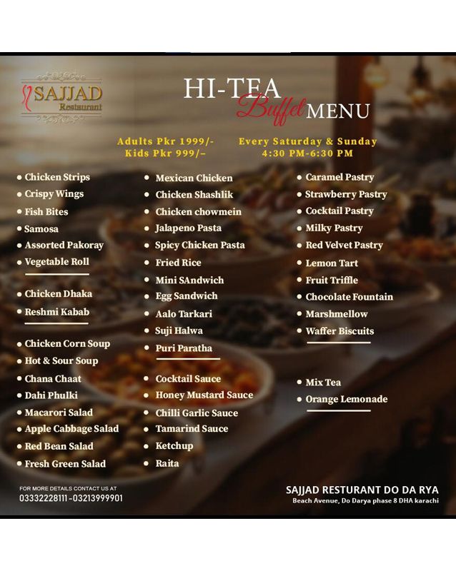 Sajjad Restaurant menu