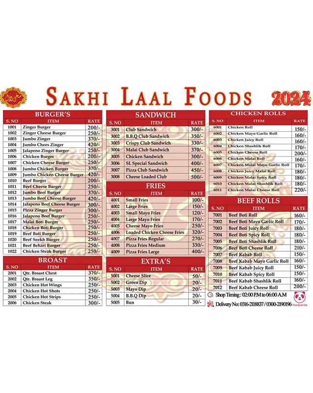 Sakhi Laal Fast Food menu