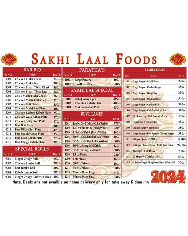 Sakhi Laal Fast Food menu