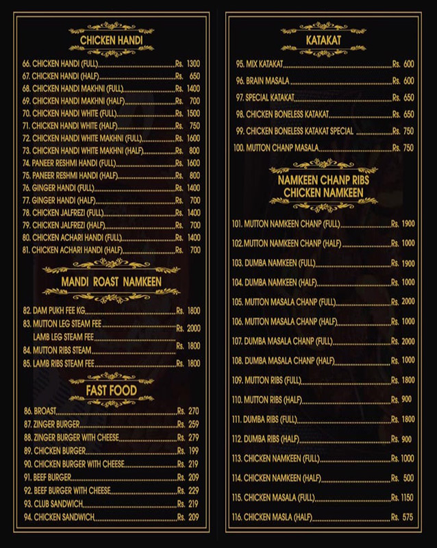 Salateen Restaurant menu