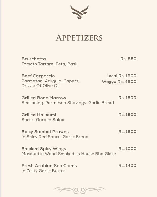 Saltage Steakhouse menu
