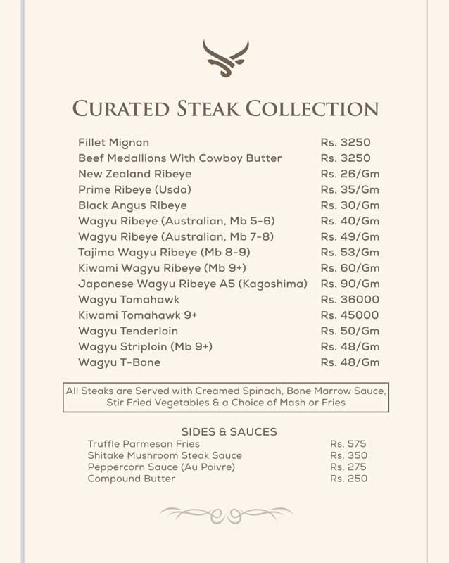 Saltage Steakhouse menu