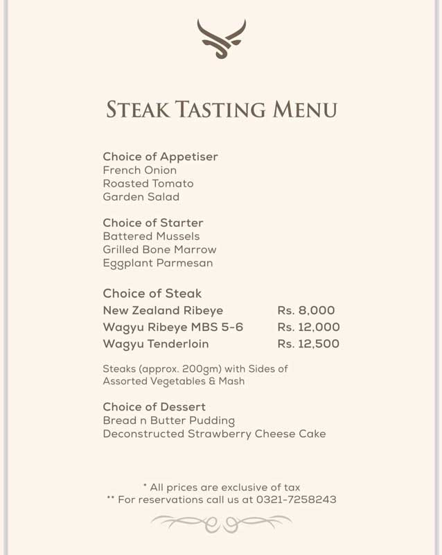 Saltage Steakhouse menu