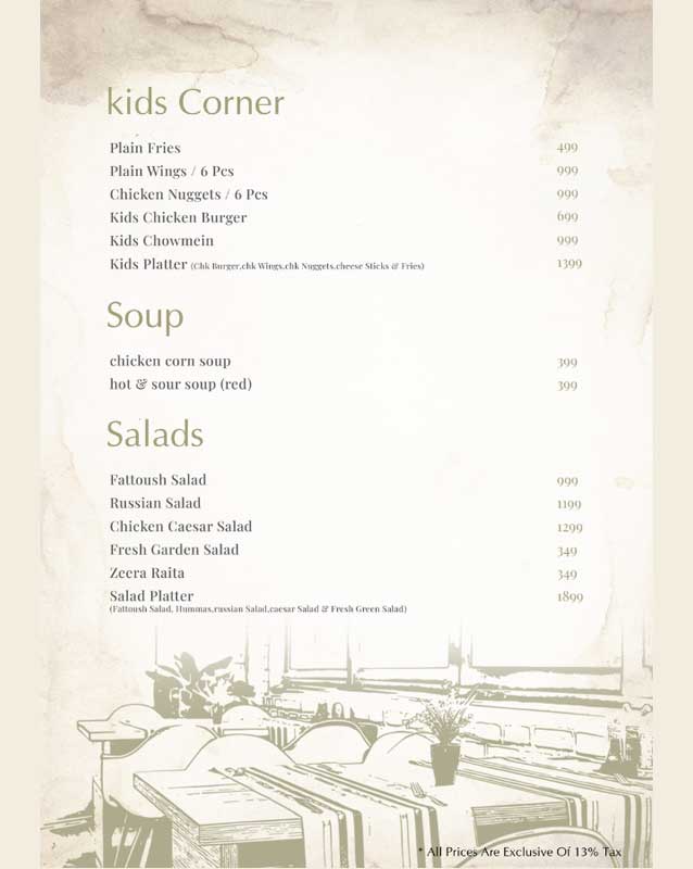 Saltanat Restaurant menu