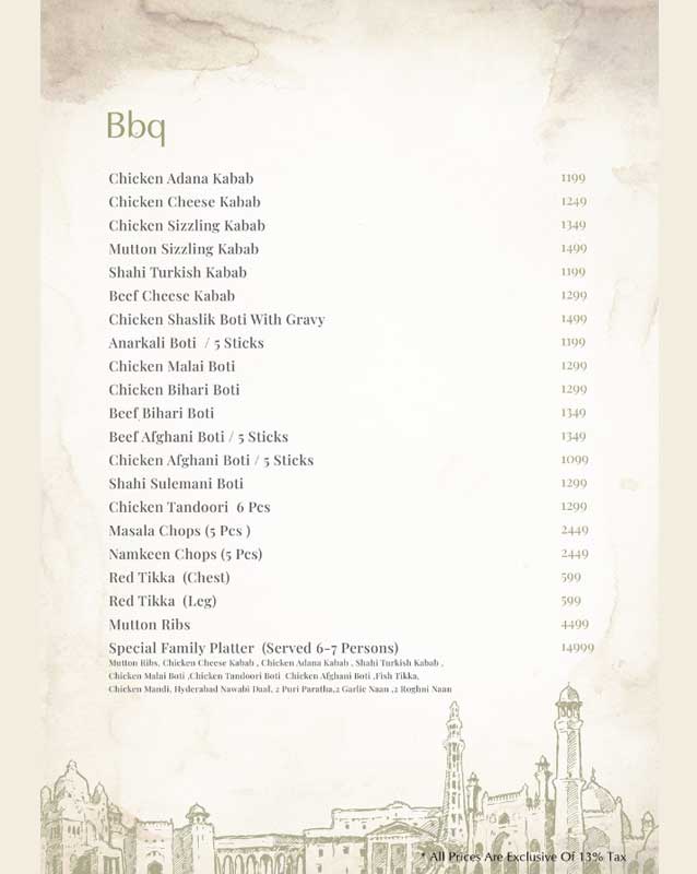 Saltanat Restaurant menu