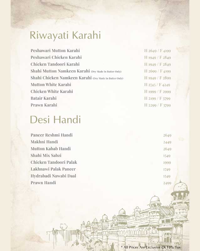 Saltanat Restaurant menu