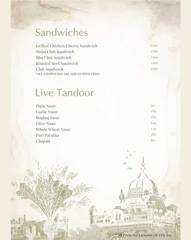 Saltanat Restaurant menu