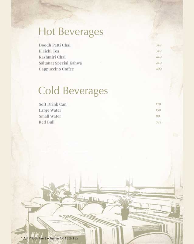 Saltanat Restaurant menu