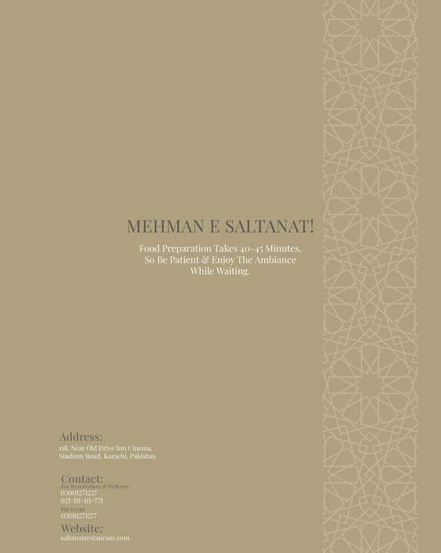 Saltanat Restaurant menu