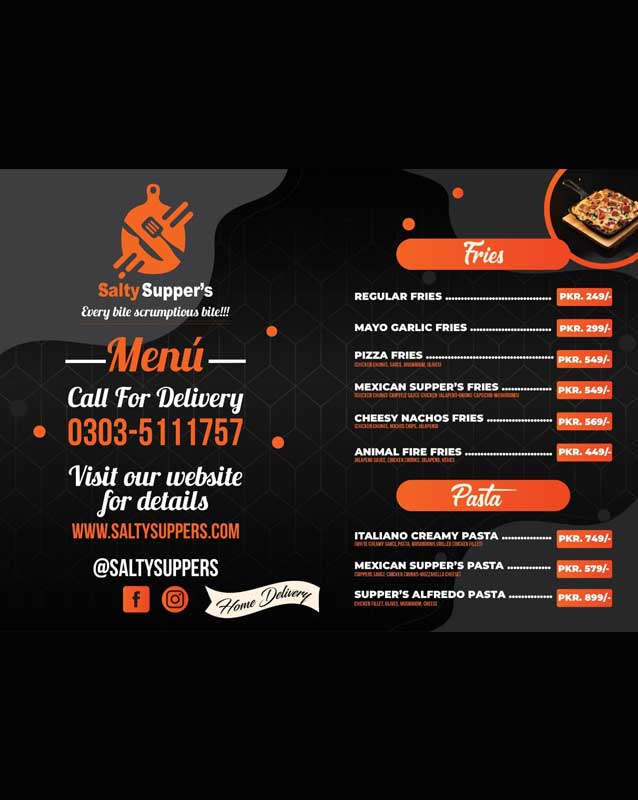 Salty Supper's menu
