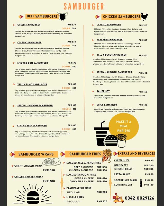 Sam Burger menu