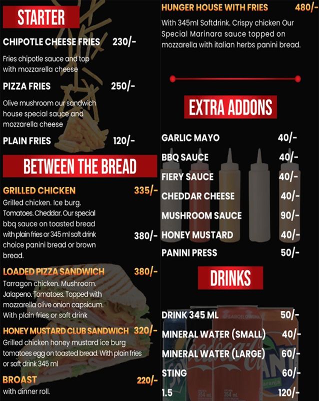 Sandwich House menu