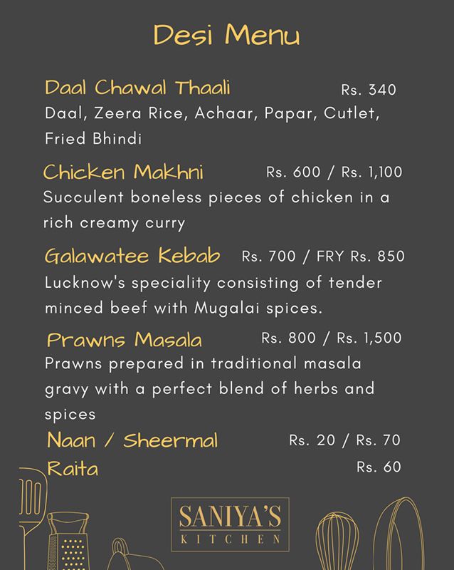 Saniya's Kitchen menu