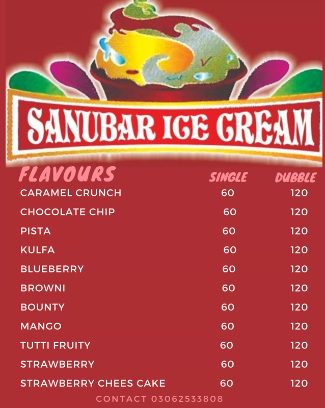 Sanubar Ice Cream menu