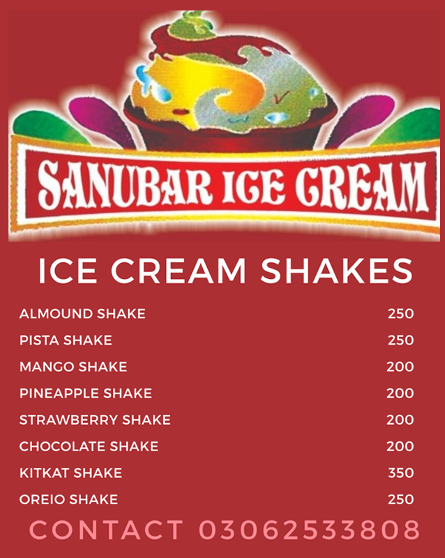 Sanubar Ice Cream menu