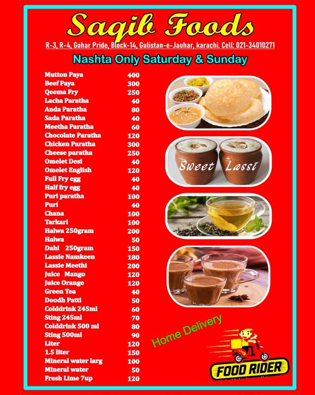 Saqib Food's menu