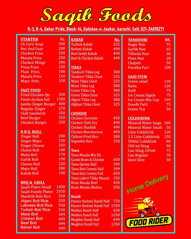 Saqib Food's menu