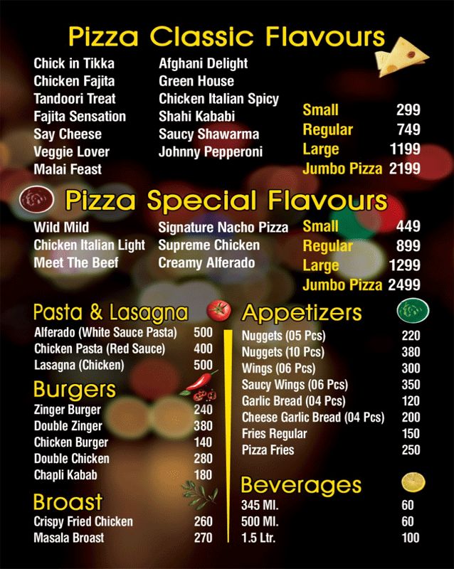 Saucy Crust menu