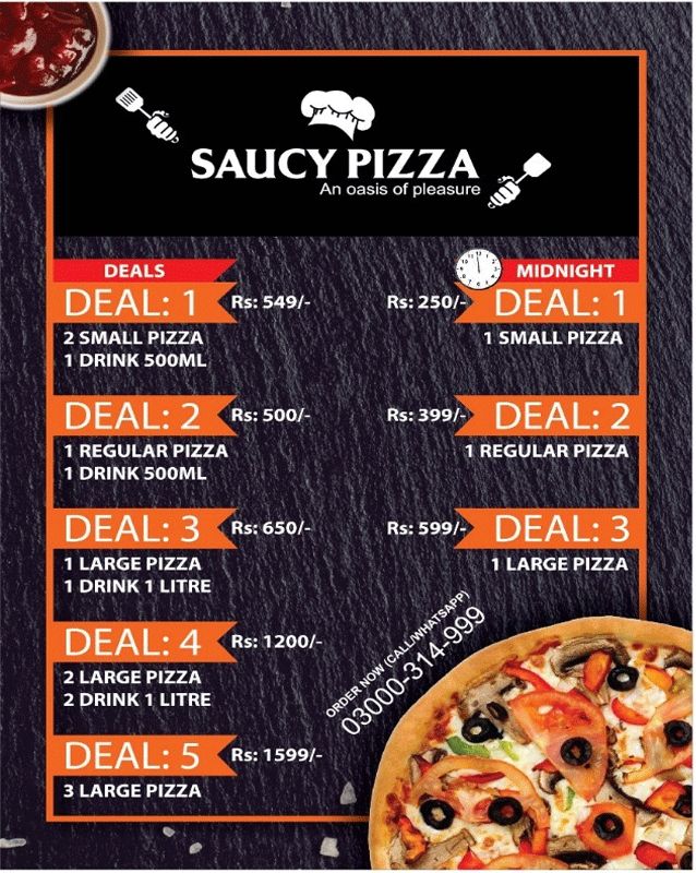 Saucy Pizza menu