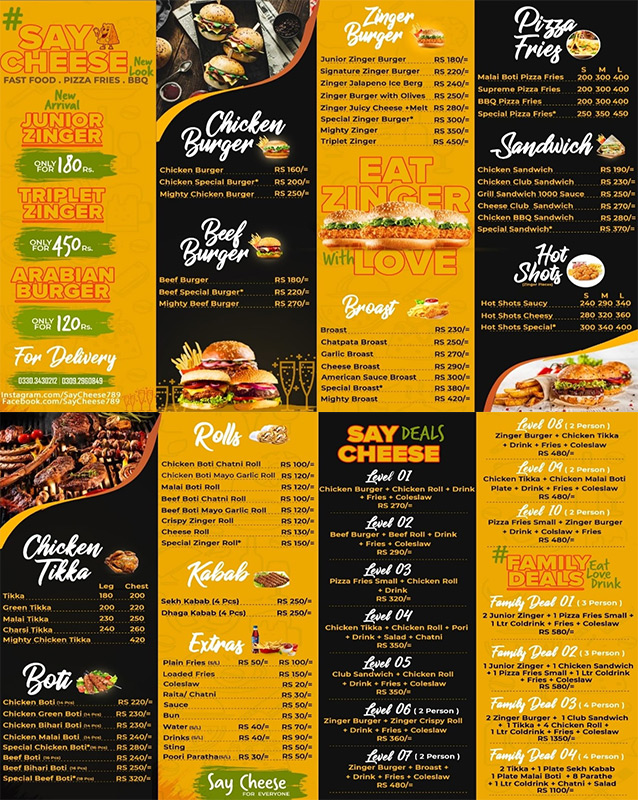 Say Cheese Cafe menu